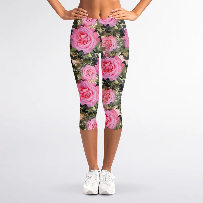 Military Camouflage Flower Pattern Print Women's Capri Leggings Fashionable Sports Leggings Military Camouflage Flower Pattern Print Women's Capri Leggings Fashionable Sports Leggings