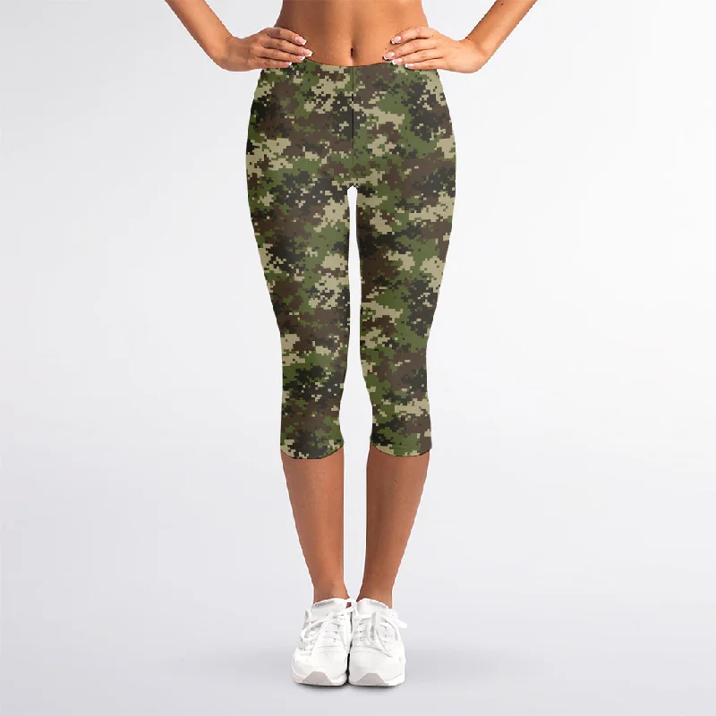 Military Digital Camo Pattern Print Women's Capri Leggings Stylish Stretch-Waist Leggings Military Digital Camo Pattern Print Women's Capri Leggings Stylish Stretch-Waist Leggings