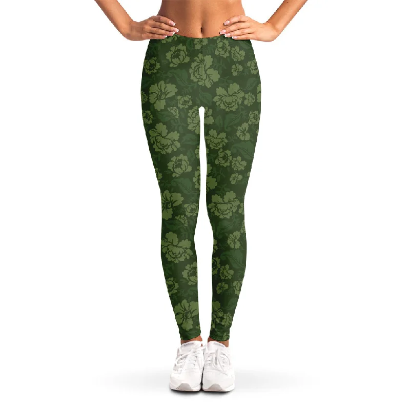 Military Green Camo Flower Pattern Print Women's Leggings Trendy Minimalist Leggings Military Green Camo Flower Pattern Print Women's Leggings Trendy Minimalist Leggings
