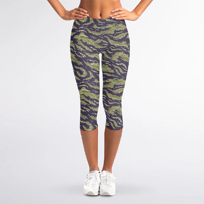 Military Tiger Stripe Camouflage Print Women's Capri Leggings Cozy Sweat-Wicking Leggings Military Tiger Stripe Camouflage Print Women's Capri Leggings Cozy Sweat-Wicking Leggings