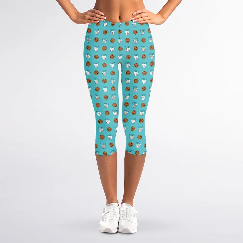 Milk And Cookies Pattern Print Women's Capri Leggings Comfortable Plus Size Leggings Milk And Cookies Pattern Print Women's Capri Leggings Comfortable Plus Size Leggings
