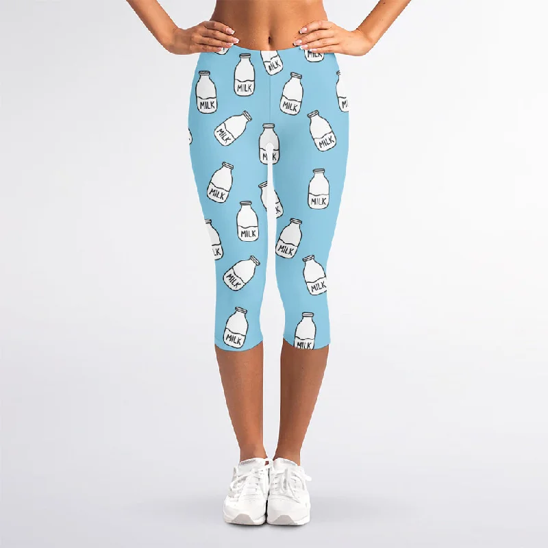 Milk Bottle Cartoon Pattern Print Women's Capri Leggings Fashionable Seamless Leggings Milk Bottle Cartoon Pattern Print Women's Capri Leggings Fashionable Seamless Leggings