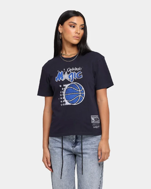 Mitchell & Ness Women's Orlando Magic Oversized Logo HWC Vintage T-Shirt Faded Black Zippered Front Buttoned Front Snap Front Mitchell & Ness Women's Orlando Magic Oversized Logo HWC Vintage T-Shirt Faded Black Zippered Front Buttoned Front Snap Front
