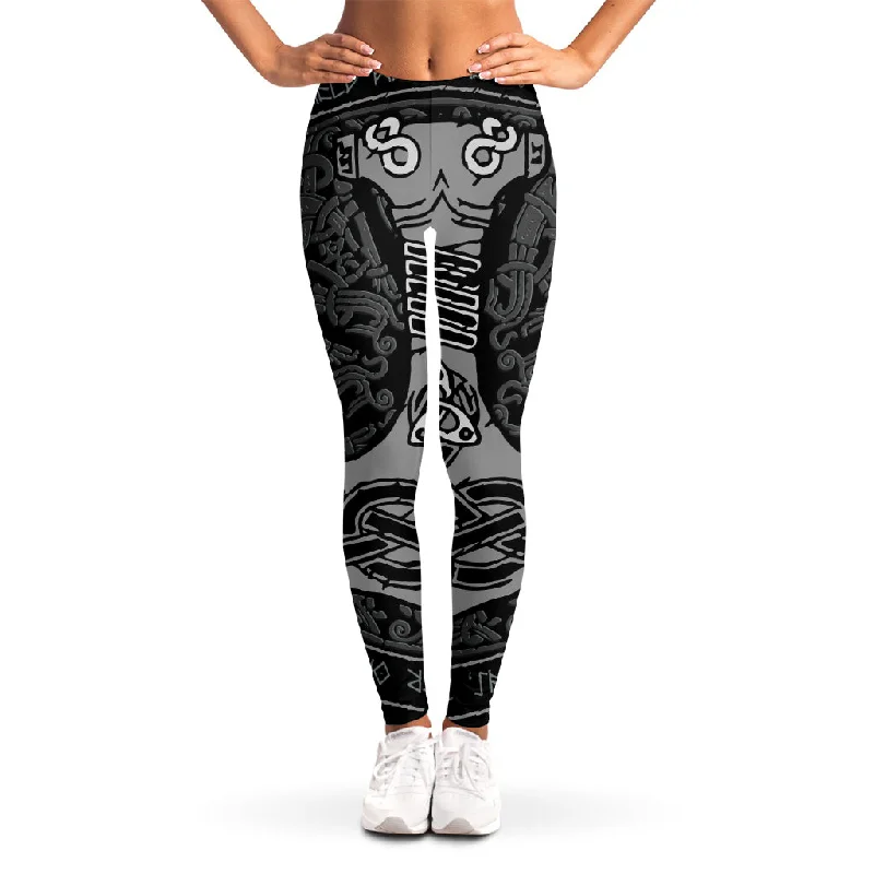 Mjolnir Hammer Of Thor Print Women's Leggings Fashionable Embroidered Detail Leggings Mjolnir Hammer Of Thor Print Women's Leggings Fashionable Embroidered Detail Leggings