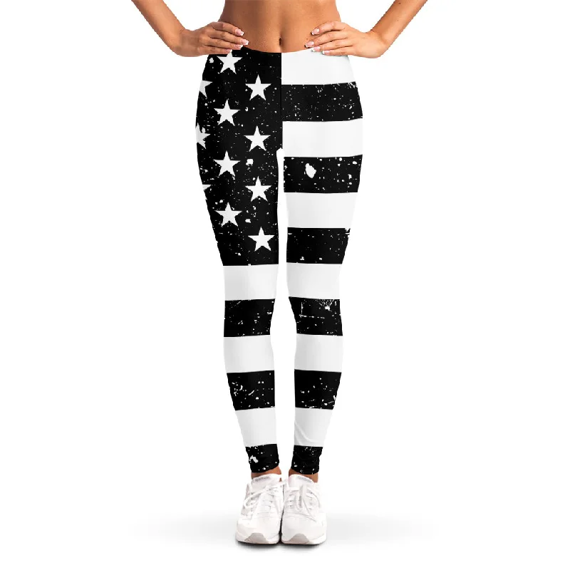 Monochrome Grunge American Flag Print Women's Leggings Stylish Stretch Pants Leggings Monochrome Grunge American Flag Print Women's Leggings Stylish Stretch Pants Leggings