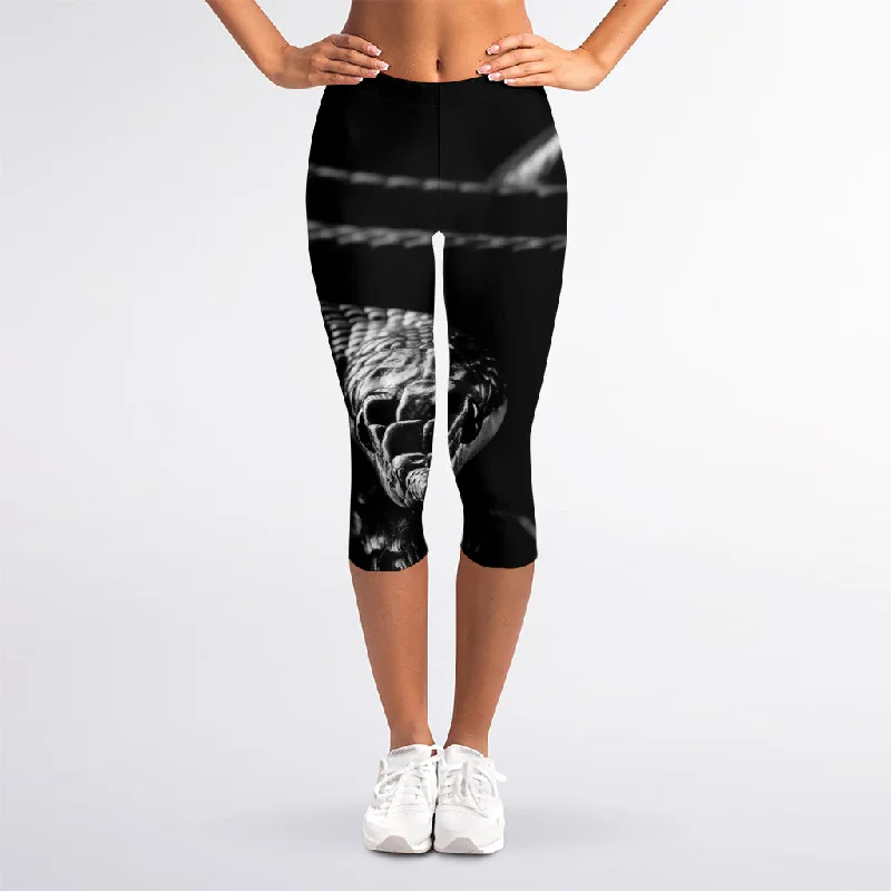 Monochrome Rhinoceros Ratsnake Print Women's Capri Leggings Comfortable Full-Body Compression Leggings Monochrome Rhinoceros Ratsnake Print Women's Capri Leggings Comfortable Full-Body Compression Leggings
