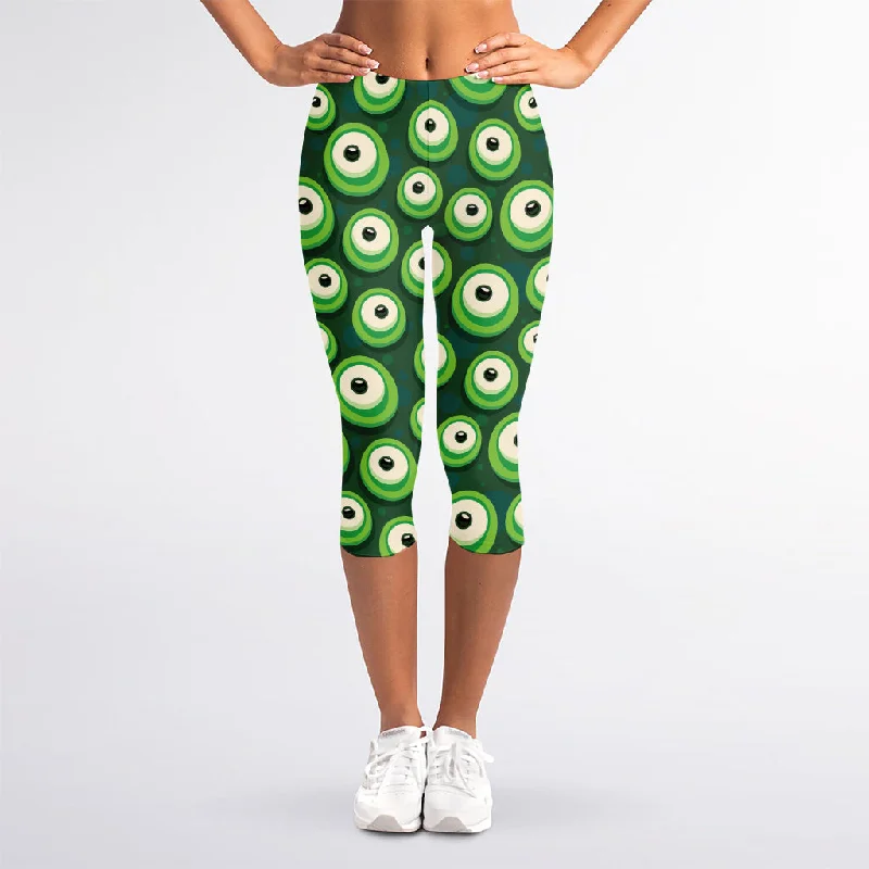 Monster Eyes Pattern Print Women's Capri Leggings Fashionable High-Rise Workout Leggings Monster Eyes Pattern Print Women's Capri Leggings Fashionable High-Rise Workout Leggings