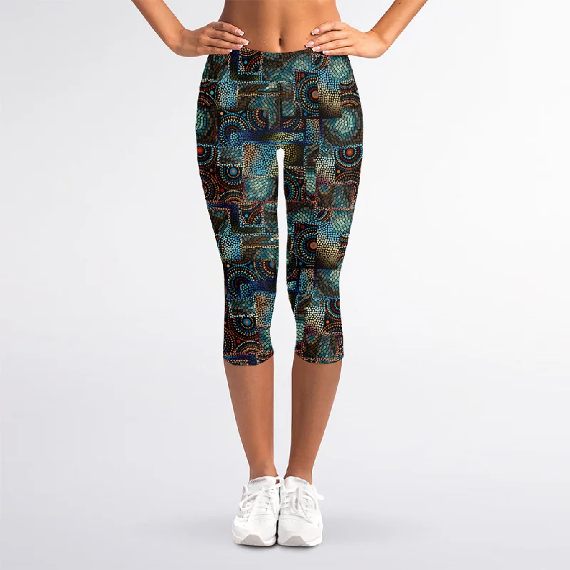 Mosaic Patchwork Pattern Print Women's Capri Leggings Fashionable Sports Compression Leggings Mosaic Patchwork Pattern Print Women's Capri Leggings Fashionable Sports Compression Leggings