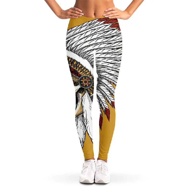 Native American Indian Skull Print Women's Leggings Comfortable Bootcut Workout Leggings Native American Indian Skull Print Women's Leggings Comfortable Bootcut Workout Leggings