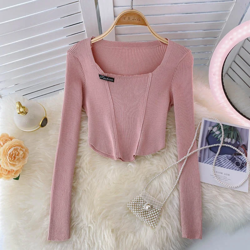 New women's long sleeve T-shirt design short top 1589 Chenille Blend Fleece Blend Nylon Blend New women's long sleeve T-shirt design short top 1589 Chenille Blend Fleece Blend Nylon Blend