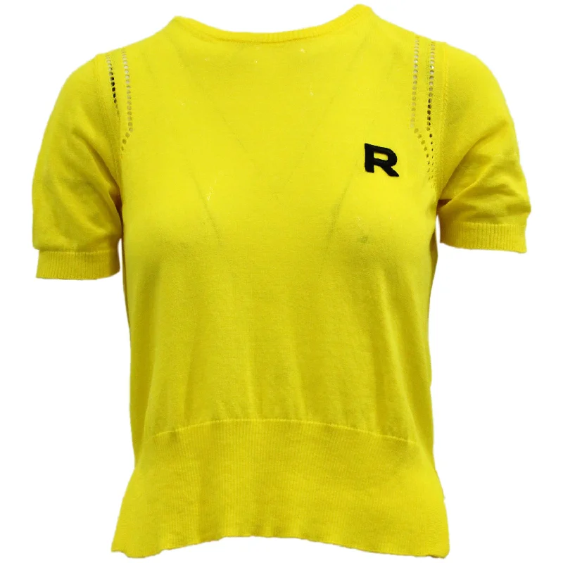 Rochas Knitted T-shirt in Yellow Cotton Fleece Fabric Down Fabric Feather Fabric