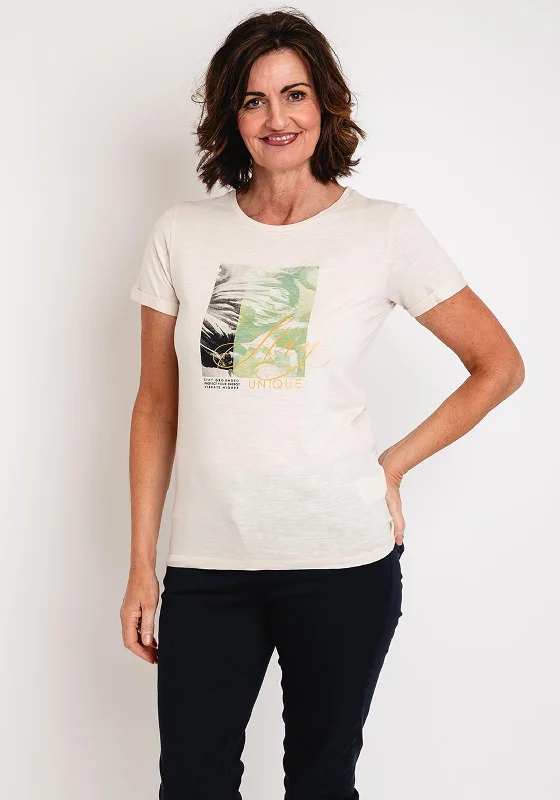 Soyaconcept Babette Graphic Print Cotton T-Shirt, Beige Embroidered Appliqued Beaded Soyaconcept Babette Graphic Print Cotton T-Shirt, Beige Embroidered Appliqued Beaded